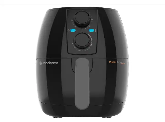 Fritadeira sem óleo Air Fryer Cadence Pratic Fryer preta de 3 litros vista de frente.