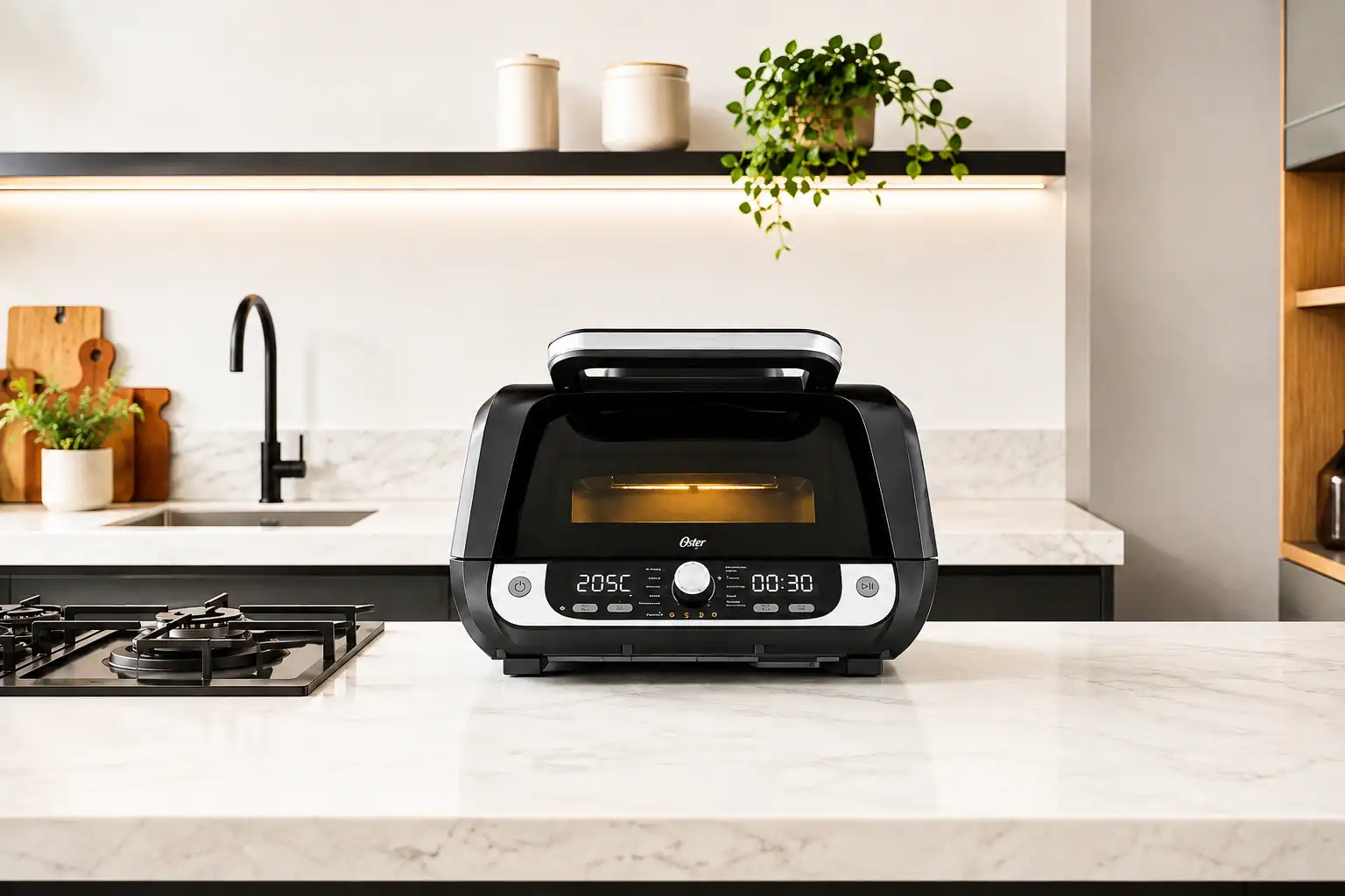 Fritadeira elétrica Air Fryer Barbecue Digital Wap 12 em 1 10 litros posicionada sobre a bancada de uma cozinha